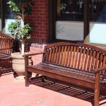Rustic benches on a city street