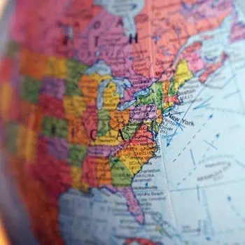 Photo of a globe zoomed in on the United States
